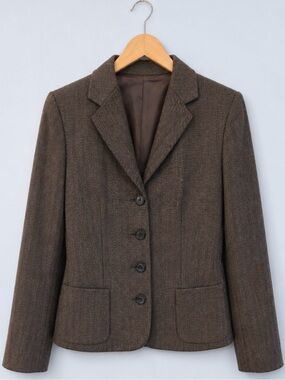 Chaps Brown Herringbone Wool Blend Blazer